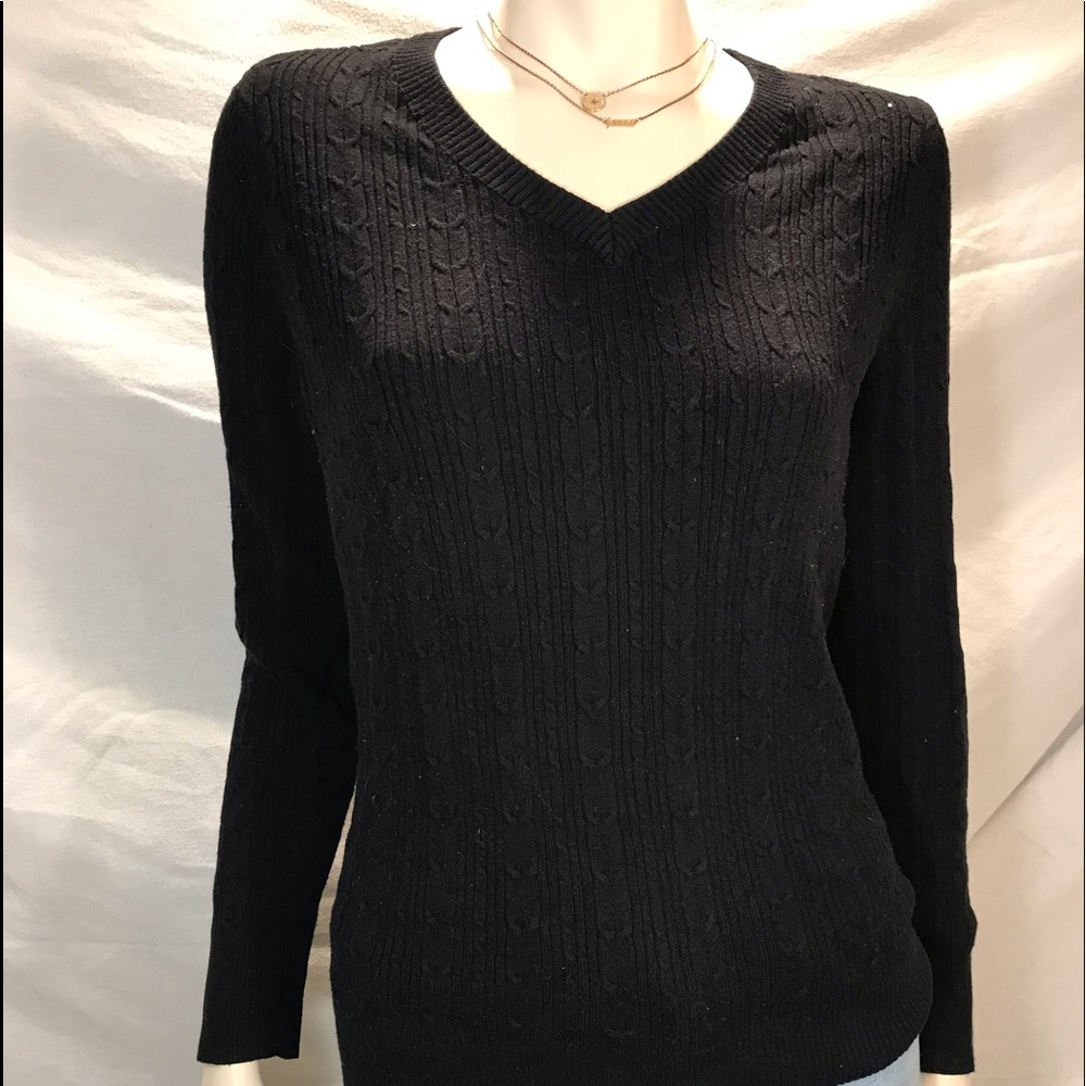 Sonoma V-Neck Cable Knit Sweater, Black